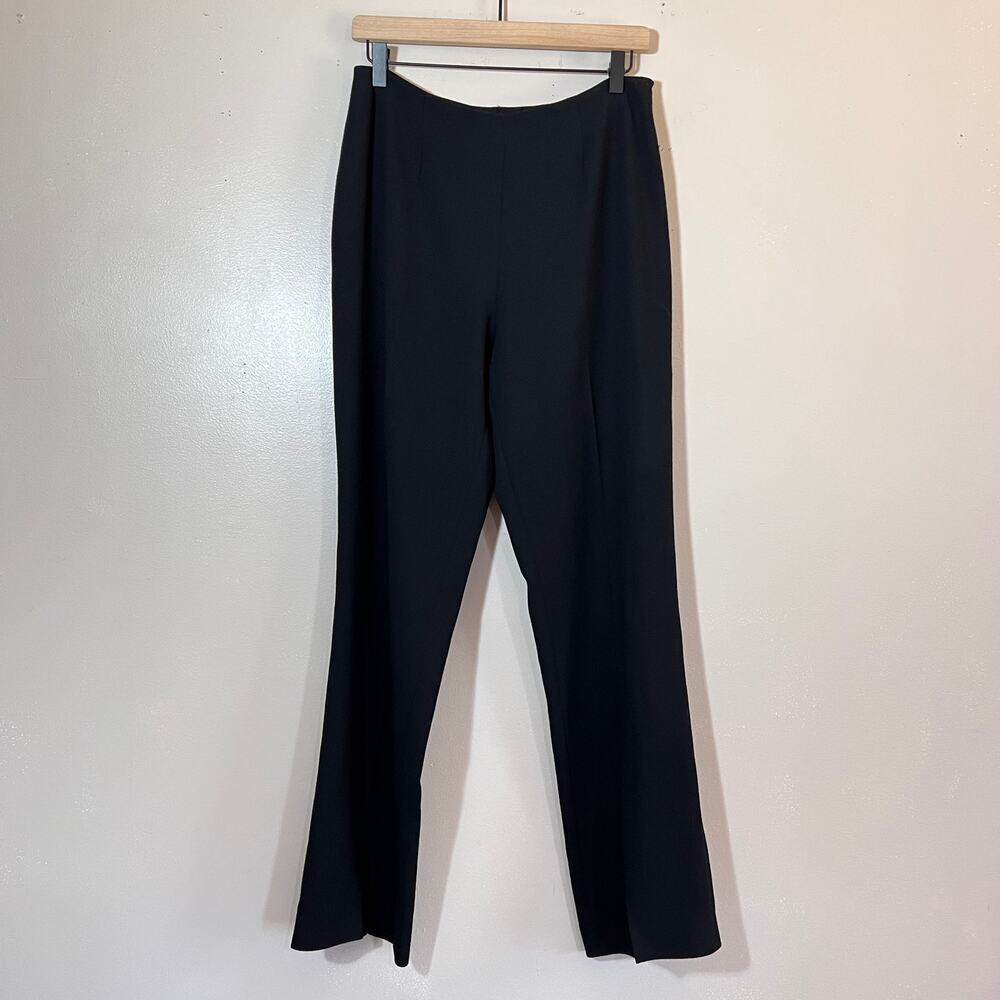 Escada Trouser Pants 40 Black Wool Straight Leg Sheer Lightweight Side Zip